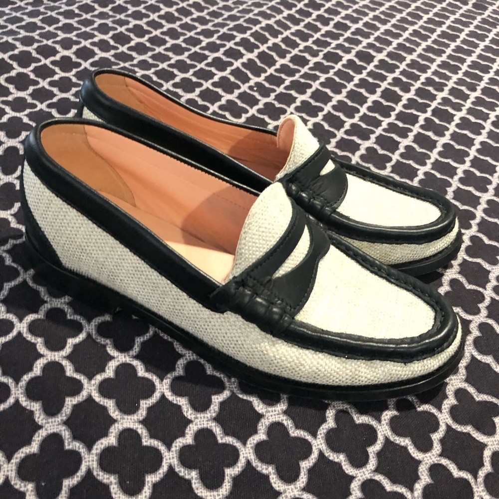 J.CREW Winona Penny Loafers Spanish Canvas Black Beige Size 6 Shoes J6